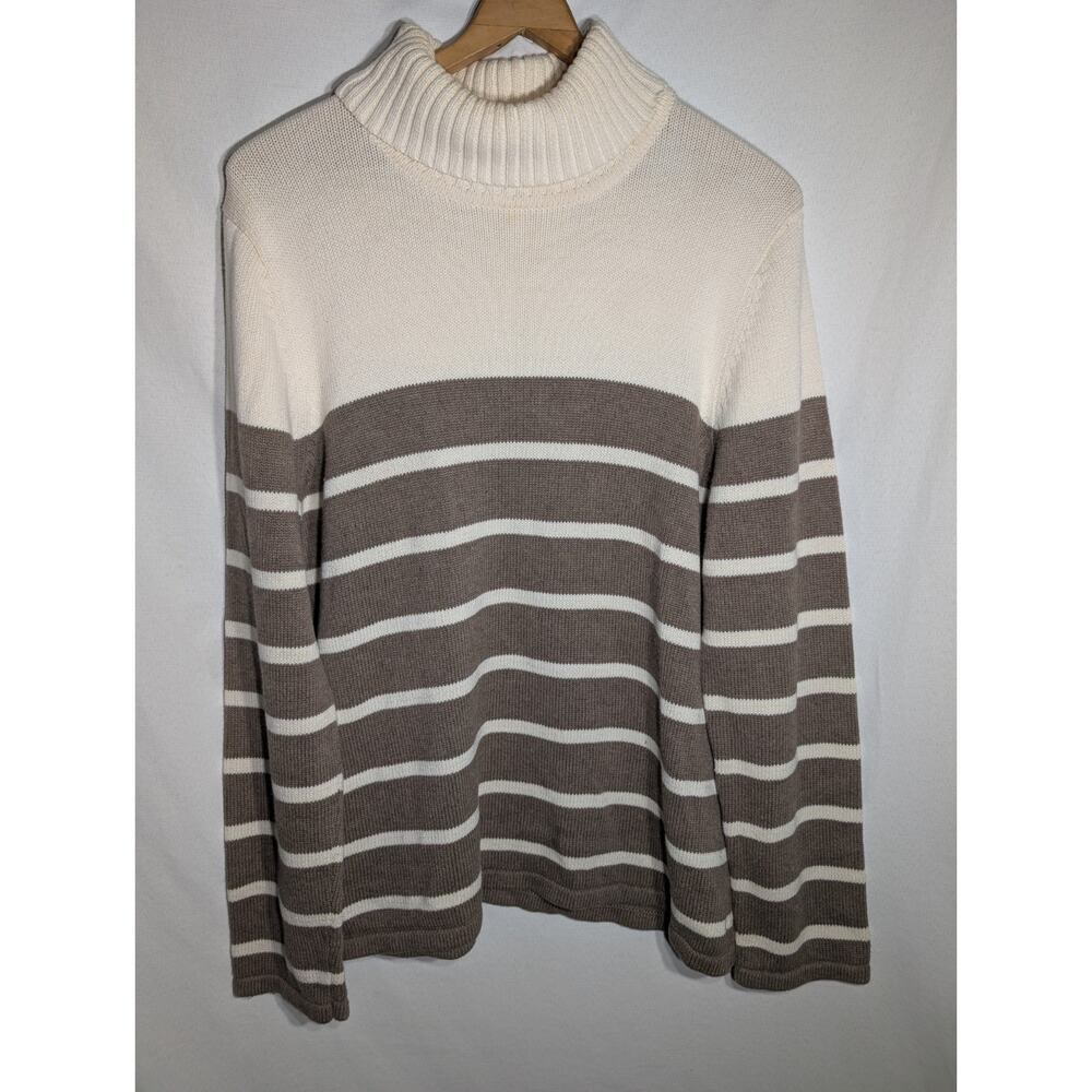 Pria Women's Knit Turtleneck Sweater XL Striped‎ Cream Mocha Neutral Classic